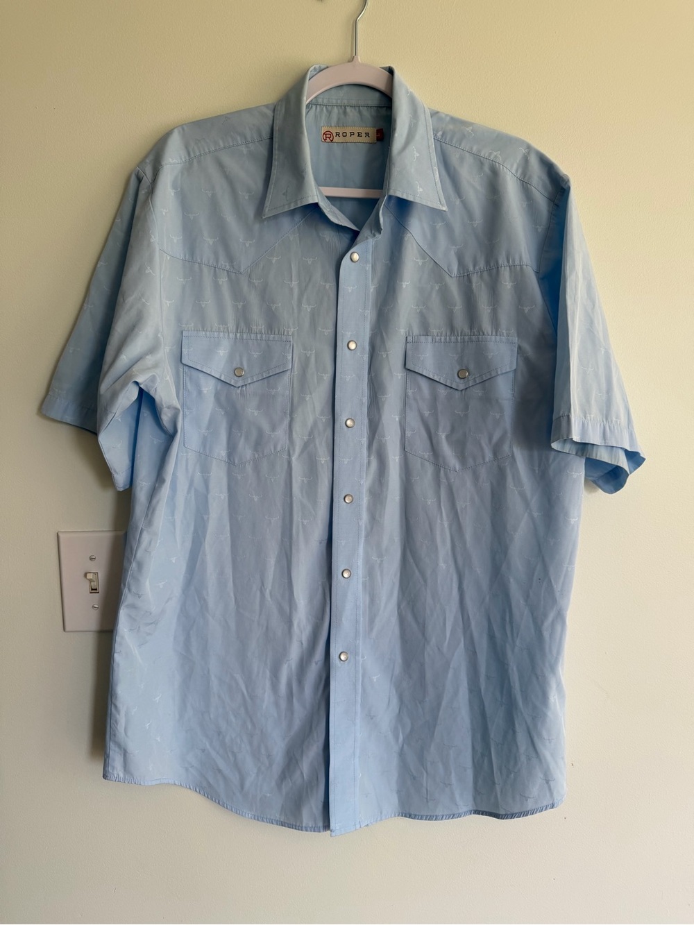 Roper Men's Light Baby Blue Short Sleeve Western Shirt Pearl Snaps Short Sleeve